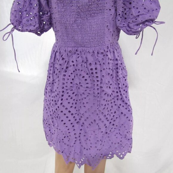 NEW ENGLISH FACTORY Womens Eyelet Scallop Edge Mini Dress Purple Size L - Picture 11 of 14